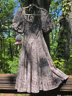 Selkie Taupe Paisley Puff Sleeve Midi Dress